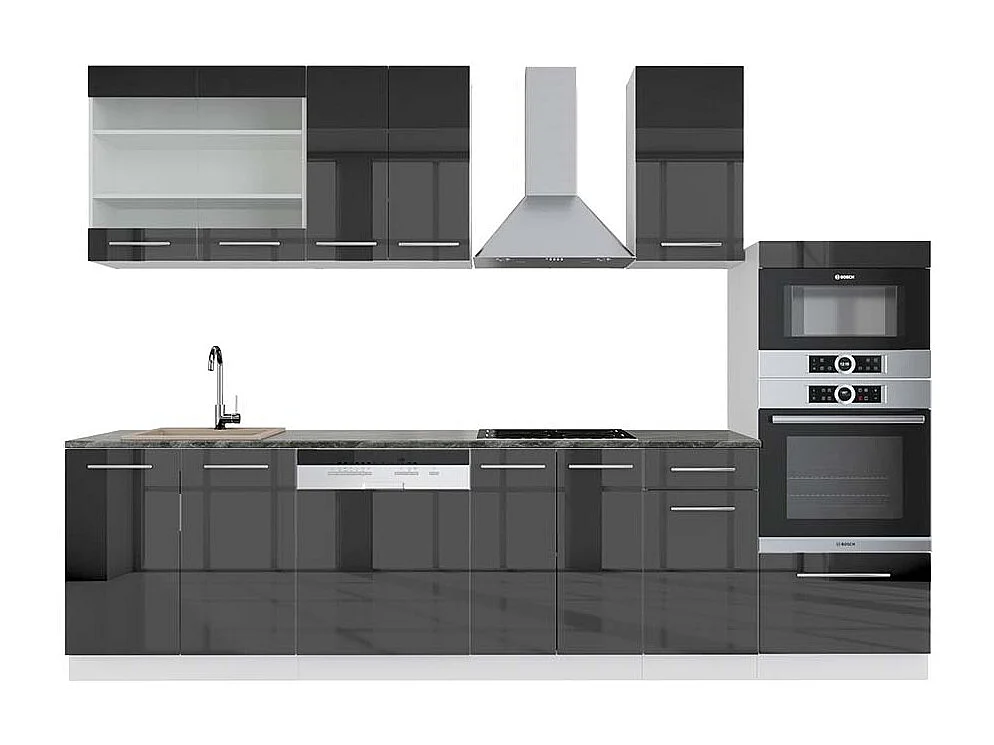 Cuisine anthracite brillant/blanc 300x60x81.6 fame-line