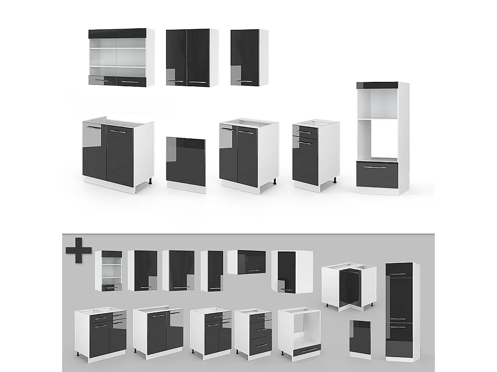 Cuisine anthracite brillant/blanc 300x60x81.6 fame-line