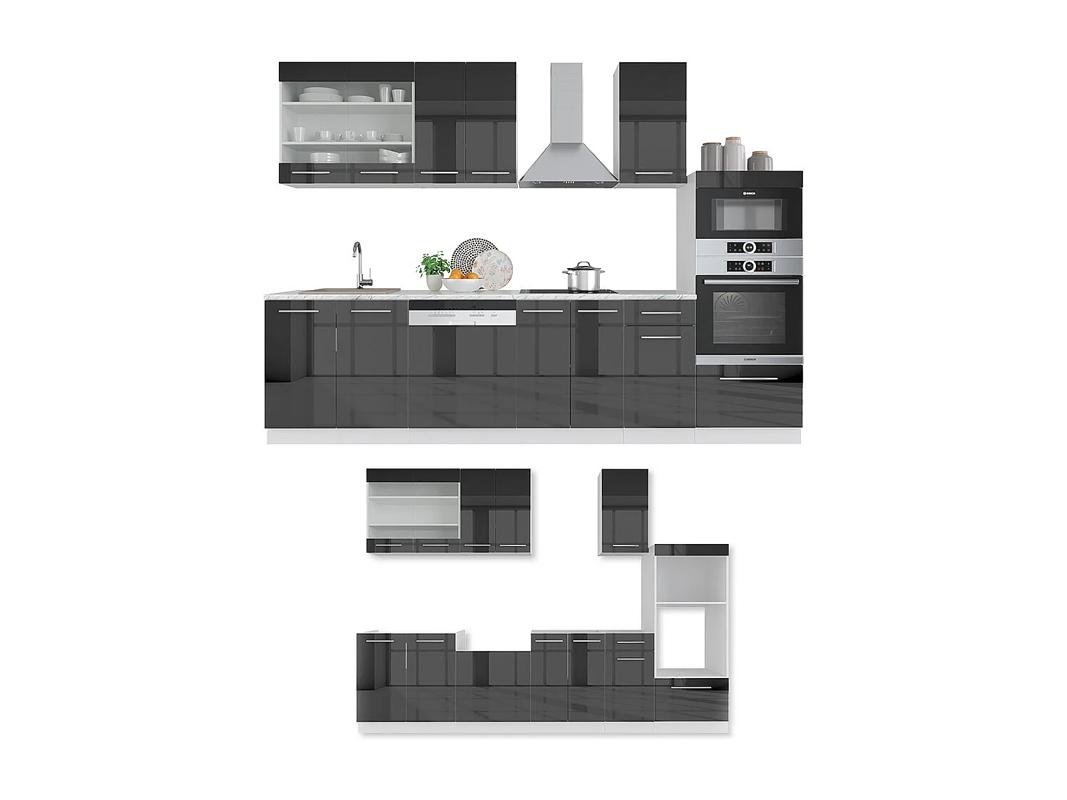 Cuisine anthracite brillant/blanc 300x60x81.6 fame-line