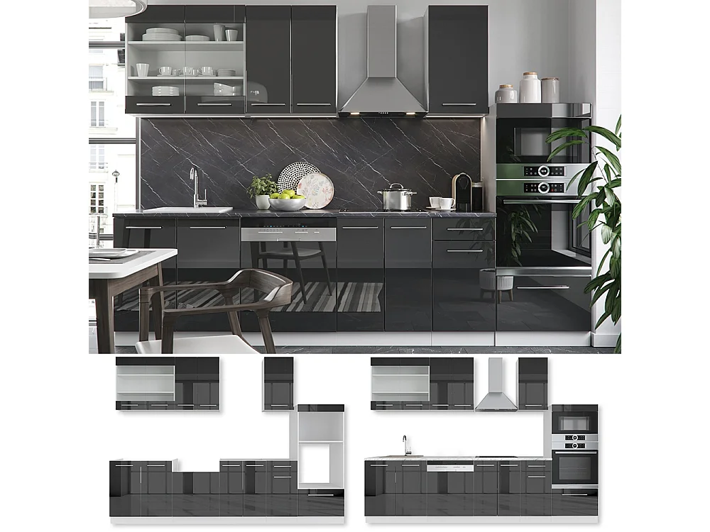 Cucina componibile antracite lucido/bianco 300x60x81.6 fame-line