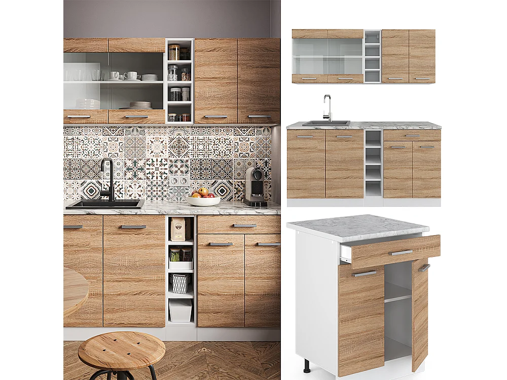 Enskilt kök sonoma/vit 160x46x81.6 r-line
