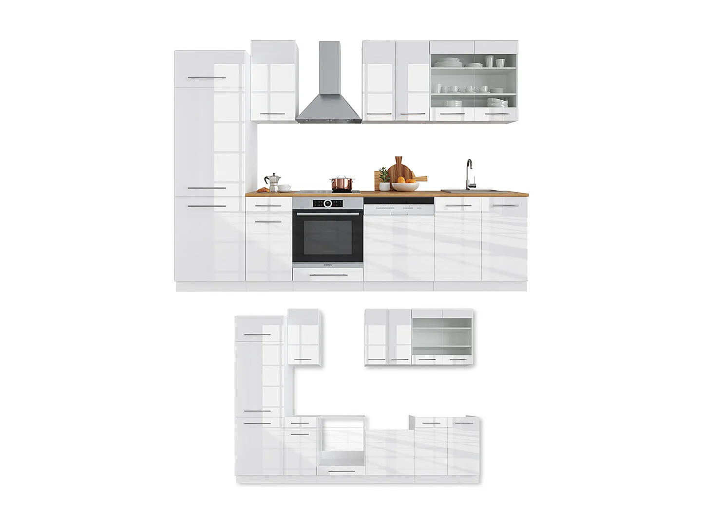 Aneks kuchenny biały wysoki połysk/biały 300x60x81.6 fame-line