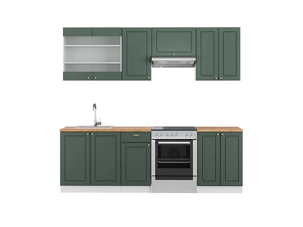 Køkkenrække grøn-guld landhus/hvid 240x60x81.6 fame-line