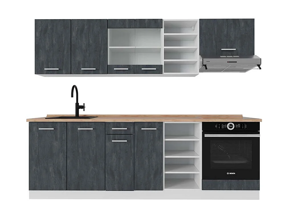 Cuisine noir béton/blanc 240x60x81.6 r-line