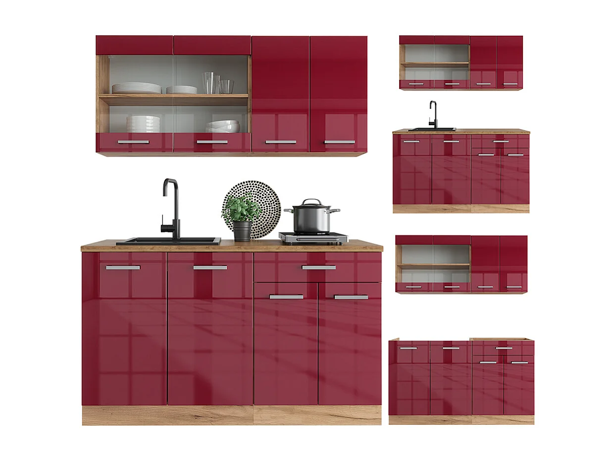 Cocina versátil rojo brillo intenso/roble dorado 140x60x81.6 r-line