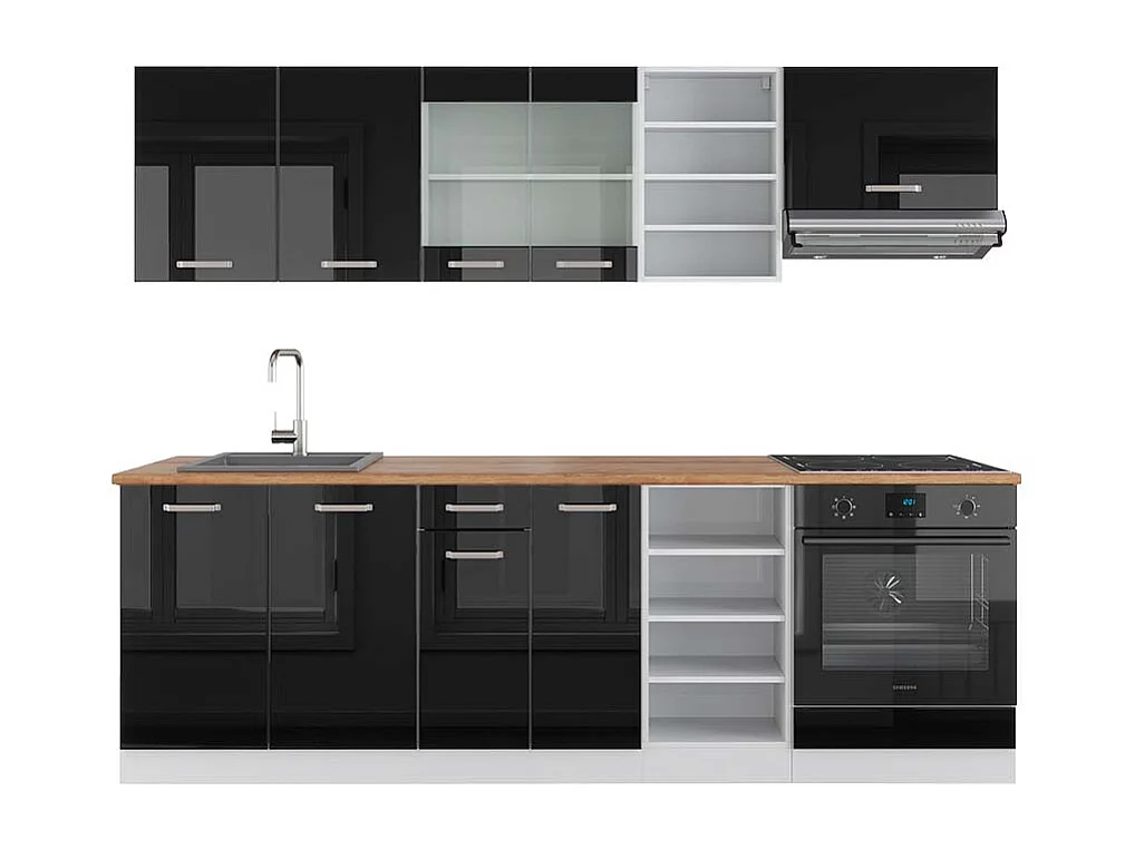 Cucina componibile nero lucido/bianco 240x60x81.6 r-line