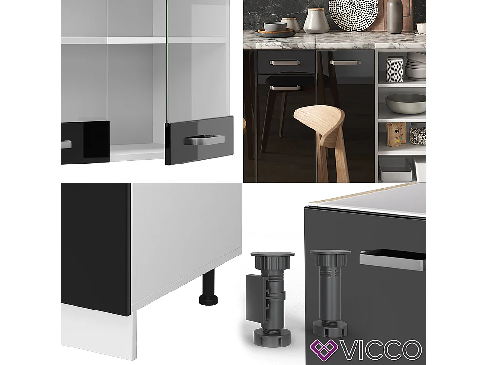 Cucina componibile nero lucido/bianco 240x60x81.6 r-line