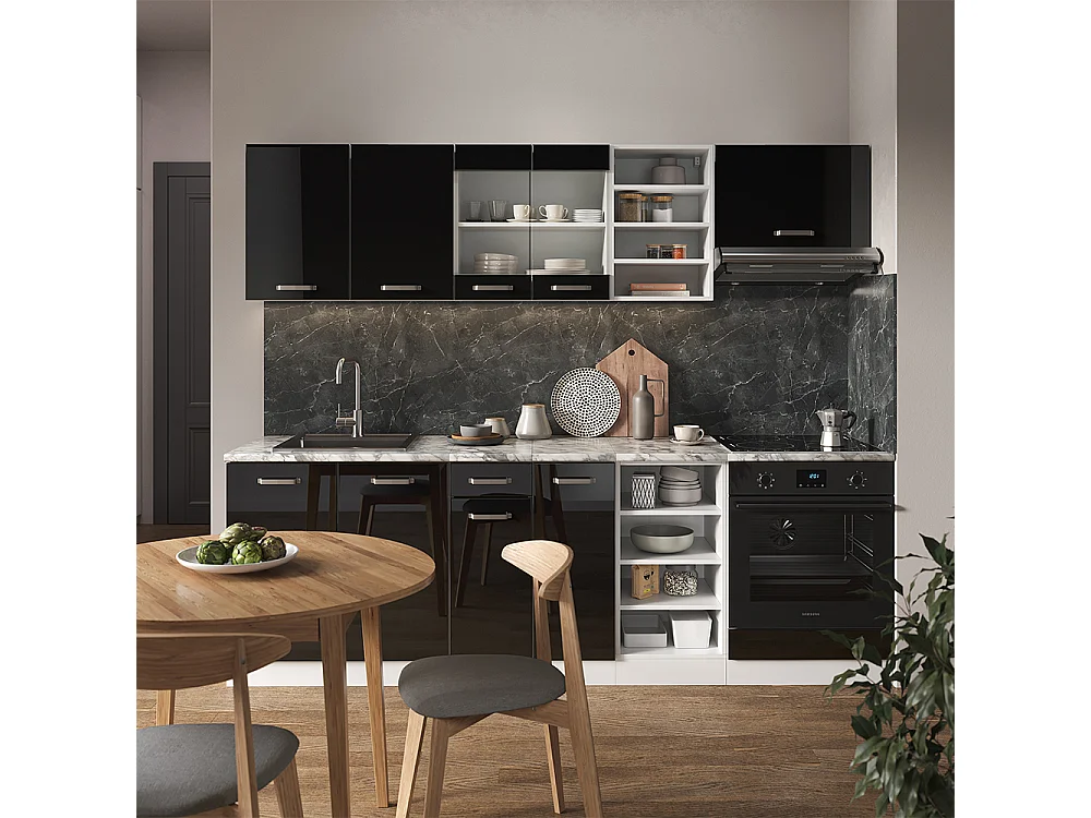Cuisine noir brillant/blanc 240x60x81.6 r-line