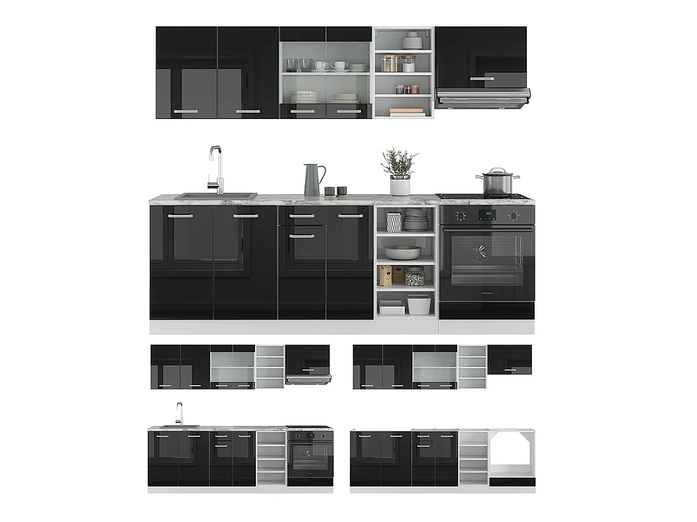 Cuisine noir brillant/blanc 240x60x81.6 r-line