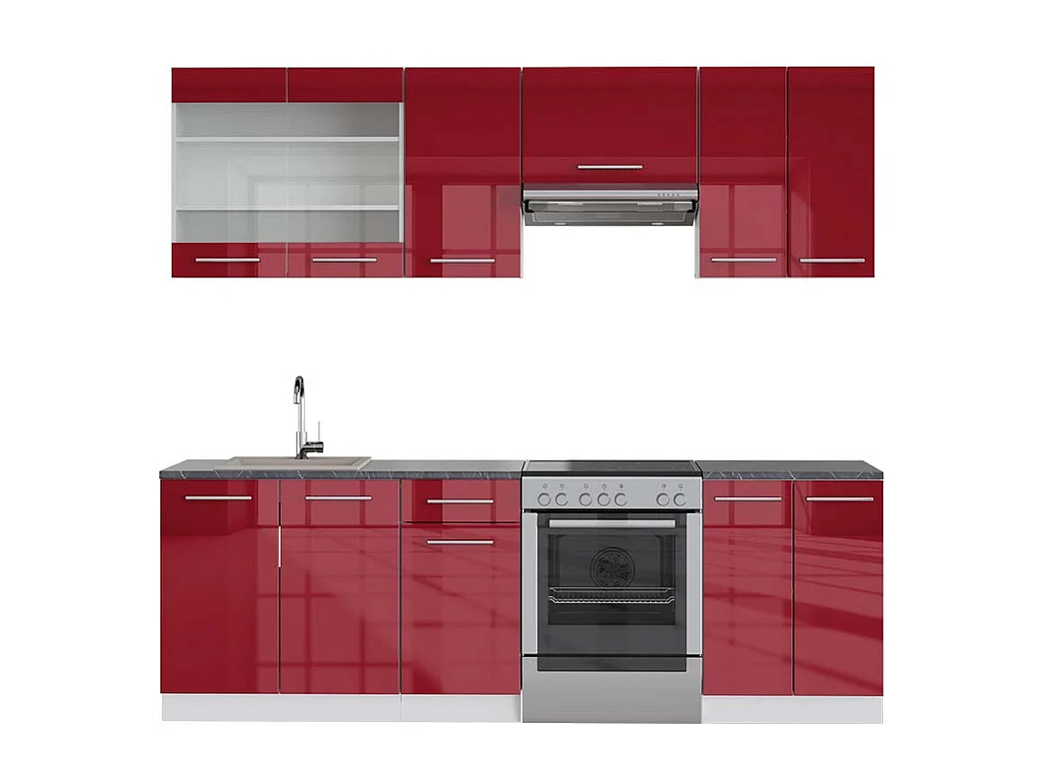 Mueble de cocina burdeos brillo intenso/blanco 240x60x81.6 fame-line