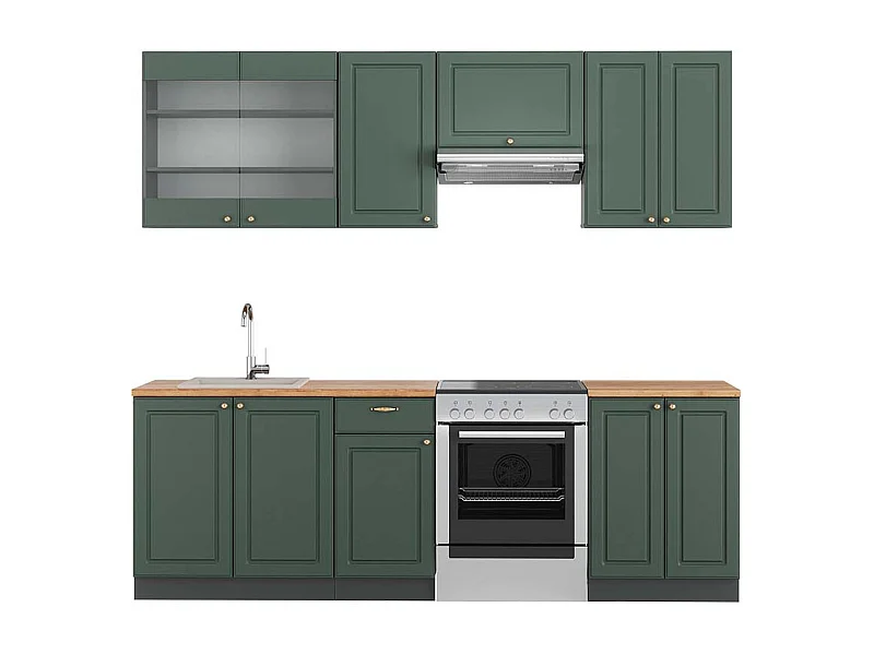 Mueble de cocina verde-dorado casa de campo/antracita 240x60x81.6 fame-line