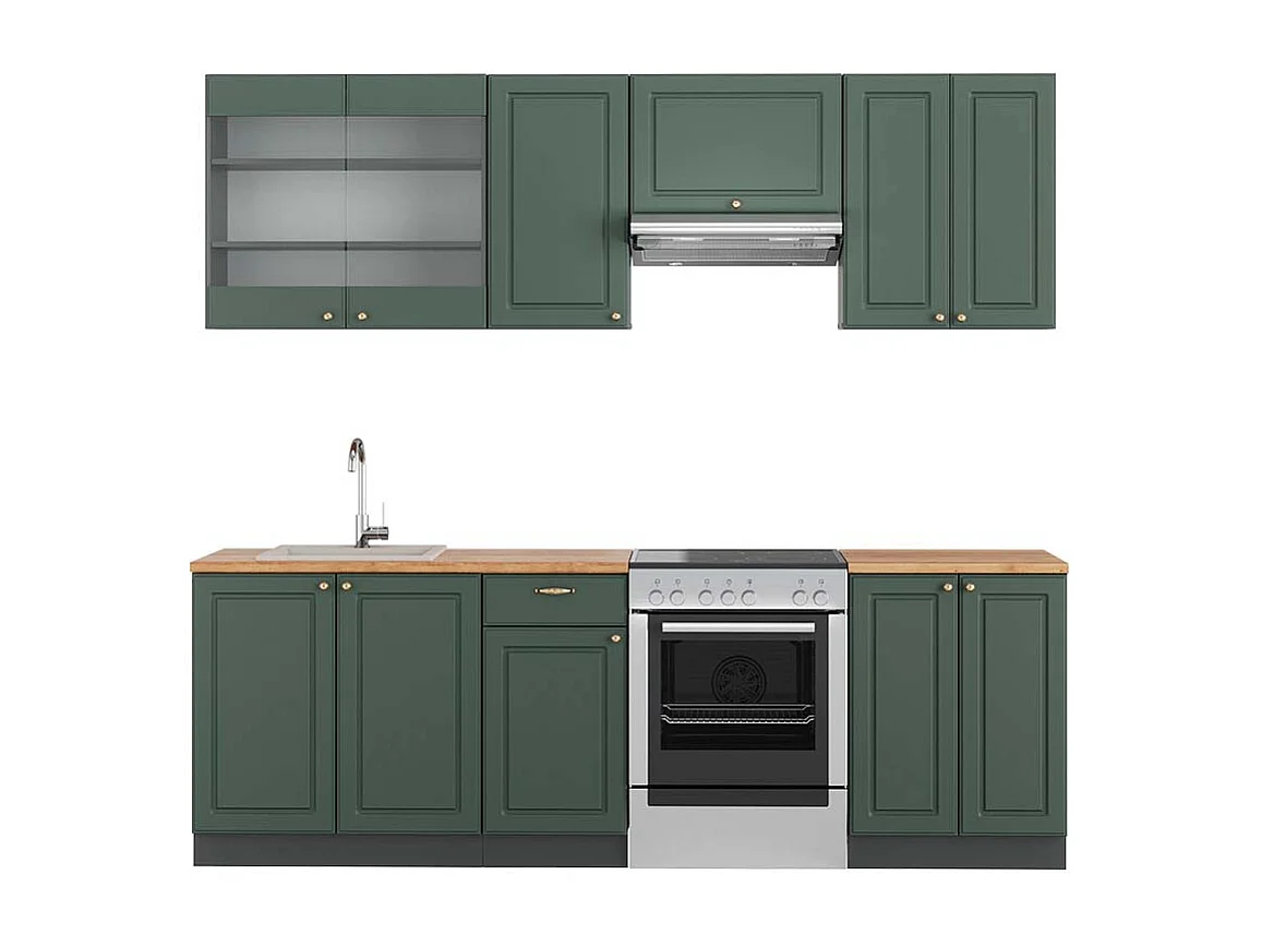 Mueble de cocina verde-dorado casa de campo/antracita 240x60x81.6 fame-line