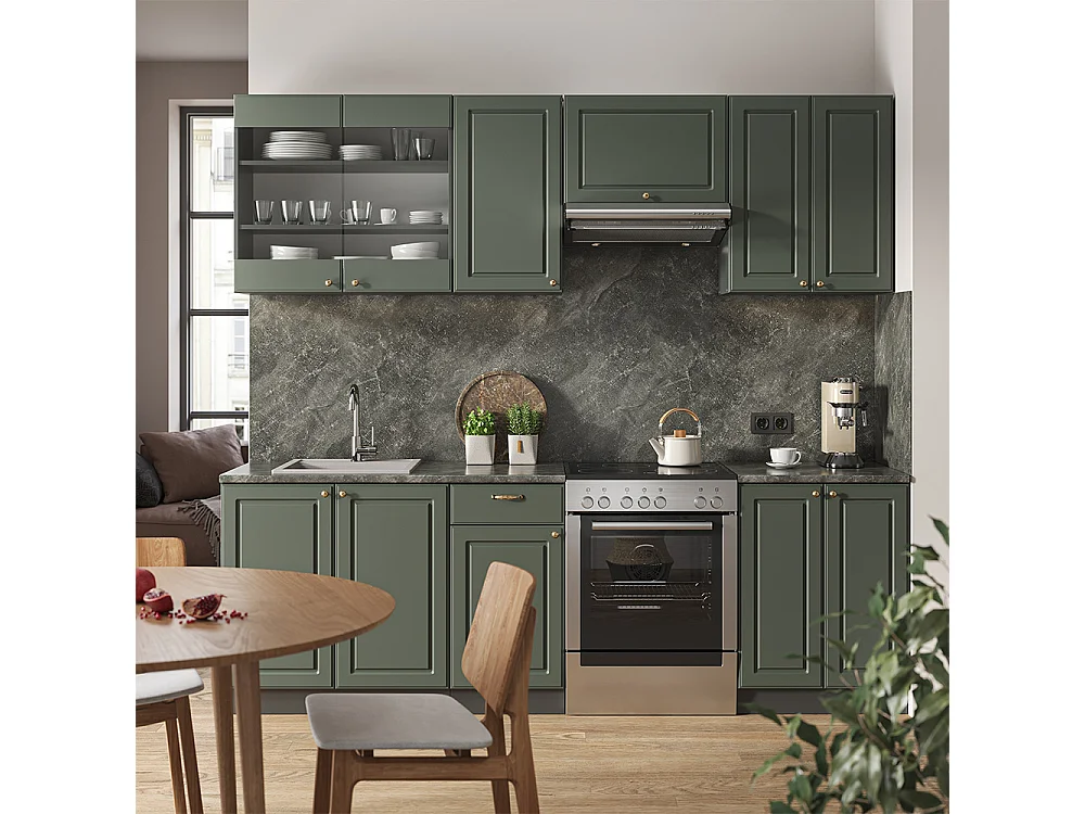 Mueble de cocina verde-dorado casa de campo/antracita 240x60x81.6 fame-line