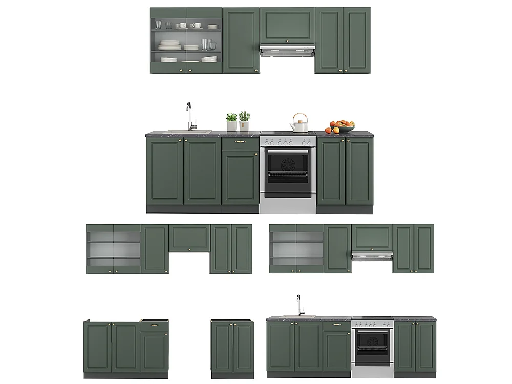 Cuisine vert et or campagne/anthracite 240x60x81.6 fame-line