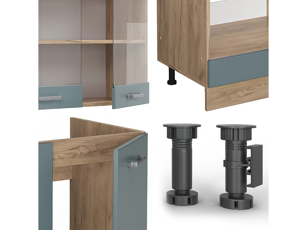 Cucina angolare completa rovere blu-grigio/oro 287x46x81.6 r-line