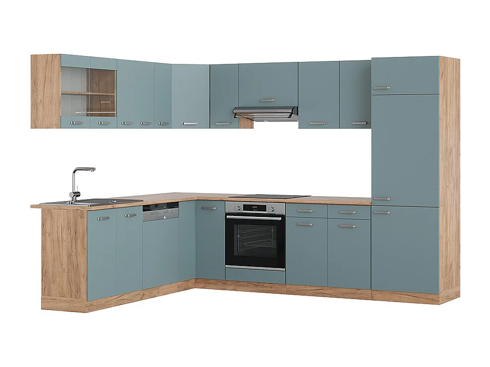 Kuchnia narożna niebiesko-szary/złoty dąb 287x46x81.6 r-line