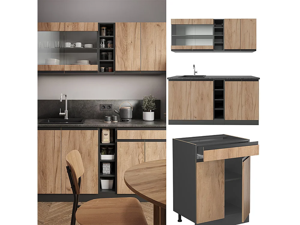 Cocina versátil oro power roble/antracita 160x60x81.6 r-line