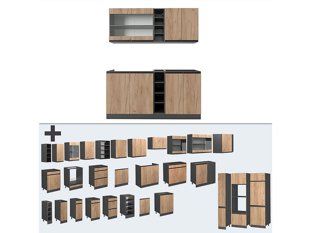 Cuisine chêne doré/anthracite 160x60x81.6 r-line