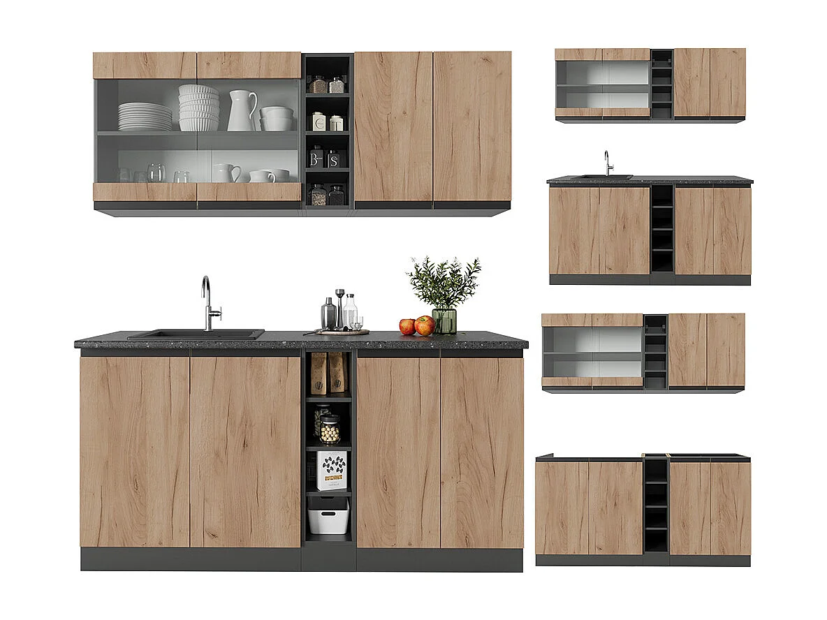 Cuisine chêne doré/anthracite 160x60x81.6 r-line