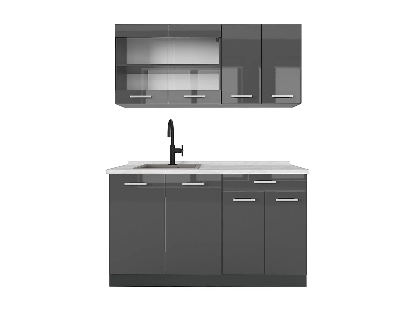 Eenpersoonskeuken antraciet hoogglans/antraciet 140x60x81.6 r-line