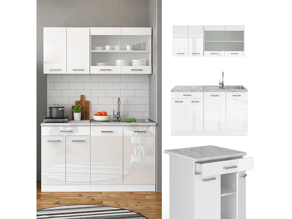 Cuisine blanc brillant/blanc 140x60x81.6 r-line