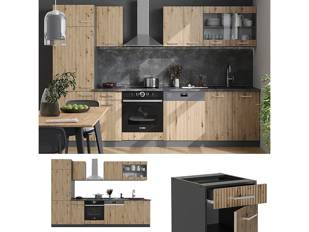 Küchenzeile artisan eiche/anthrazit 300x60x81.6 r-line