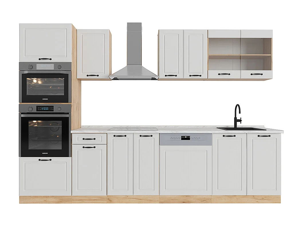 Cuisine blanc campagnard/chêne doré 300x60x81.6 r-line