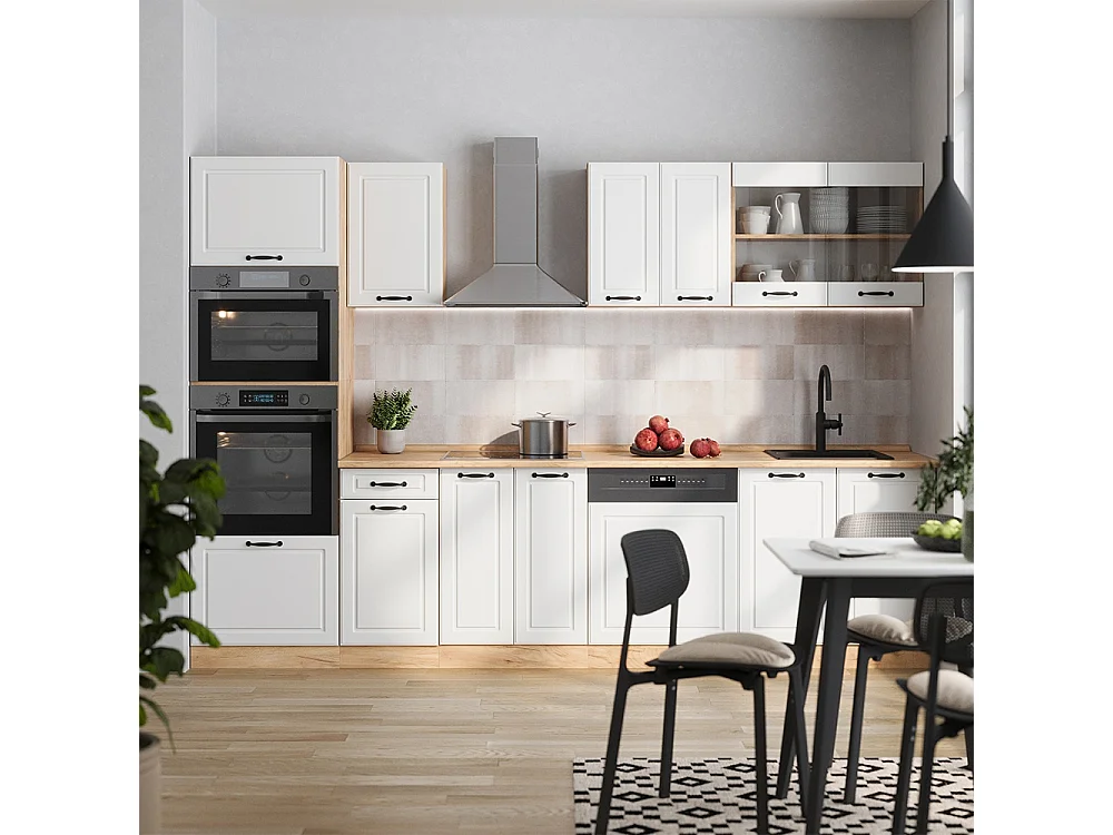 Cuisine blanc campagnard/chêne doré 300x60x81.6 r-line