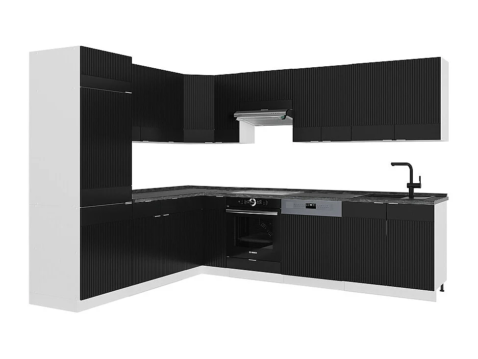 Cuisine en angle noir rayé/blanc 287x60x81.6 fame-line