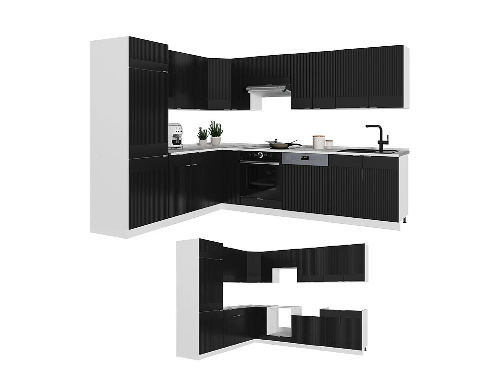 Cocina esquinera rayas negras/blanco 287x60x81.6 fame-line