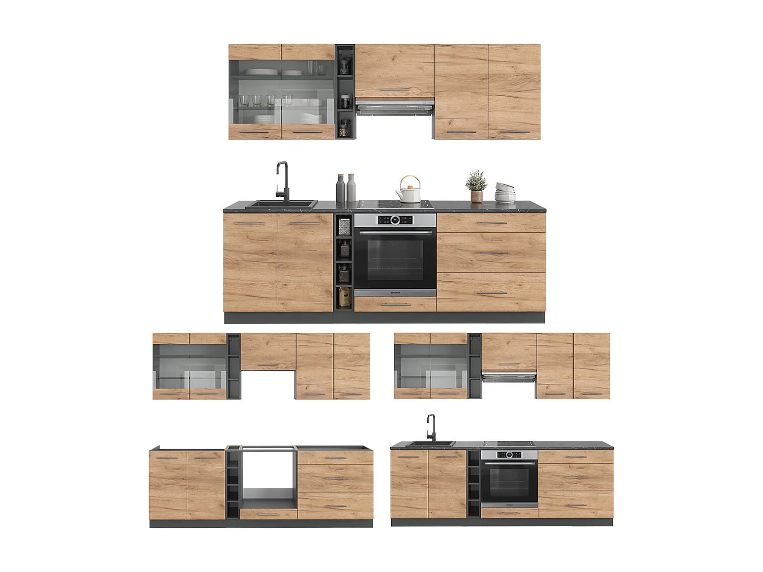 Mueble de cocina oro power roble/antracita 235x60x81.6 fame-line