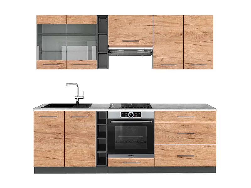 Küchenzeile goldkraft eiche/anthrazit 235x60x81.6 fame-line