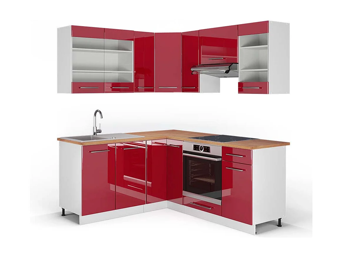 Cucina angolare completa bordeaux lucido/bianco 190x60x81.6 fame-line
