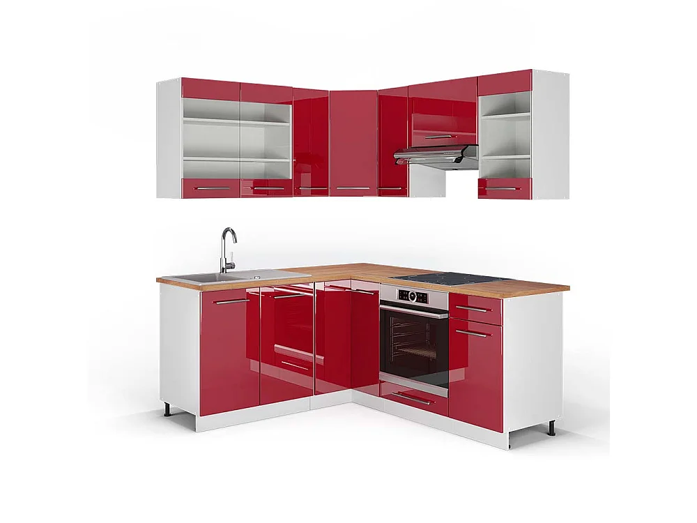 Cucina angolare completa bordeaux lucido/bianco 190x60x81.6 fame-line