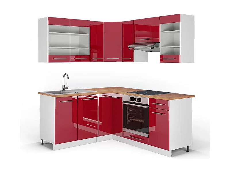 Eckküche bordeaux hochglanz/weiß 190x60x81.6 fame-line