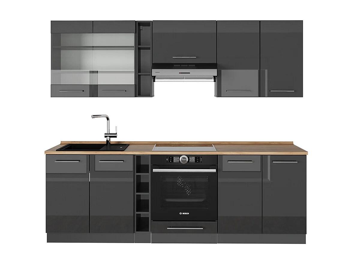 Mueble de cocina antracita alto brillo 235x60x81.6 fame-line
