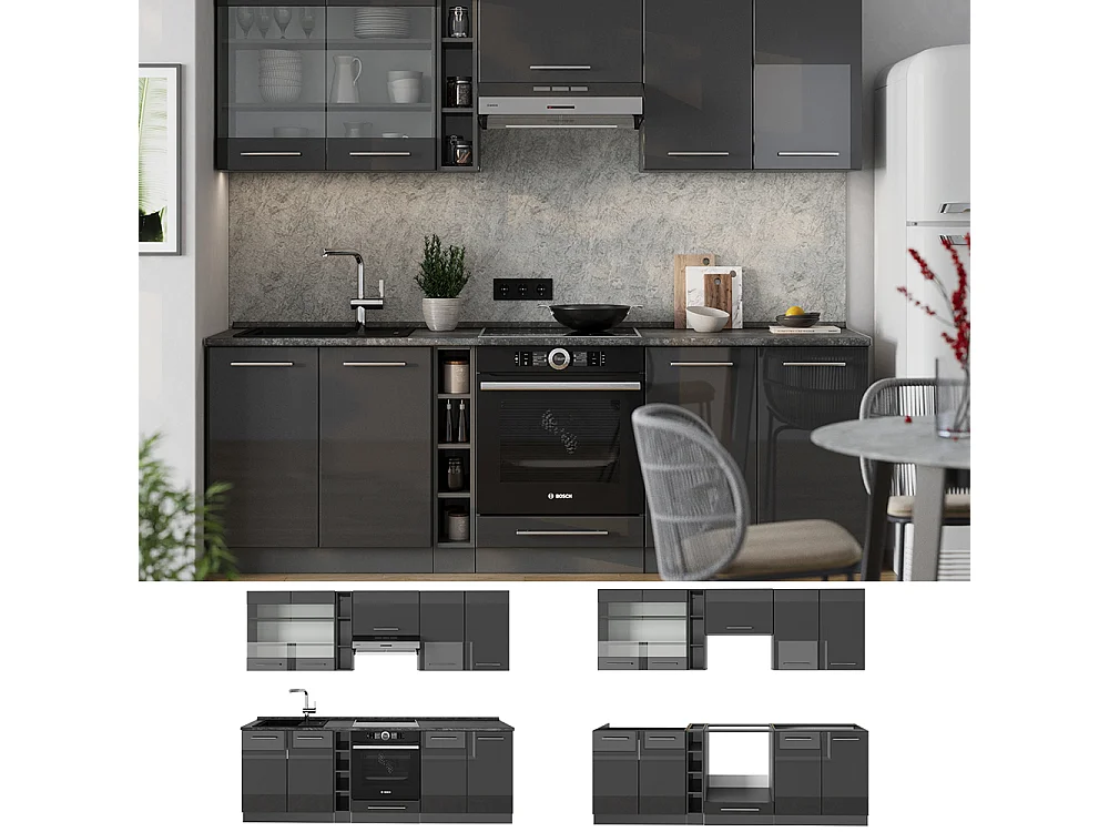 Mueble de cocina antracita alto brillo 235x60x81.6 fame-line