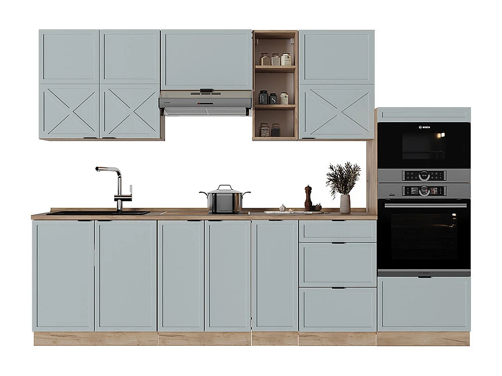 Cuisine bleu clair-gris/chêne force dor 280x46x81.6 fame-line
