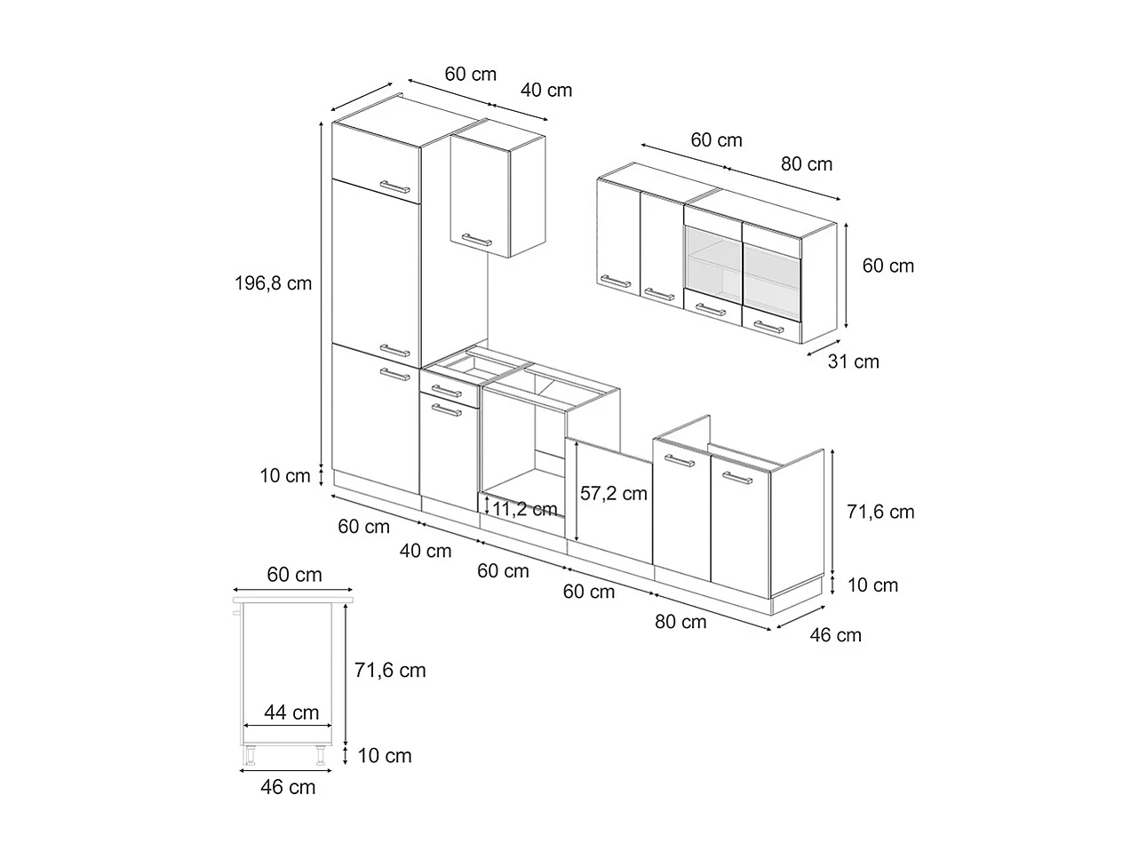 Mueble de cocina roble artesanal/antracita 300x46x81.6 r-line
