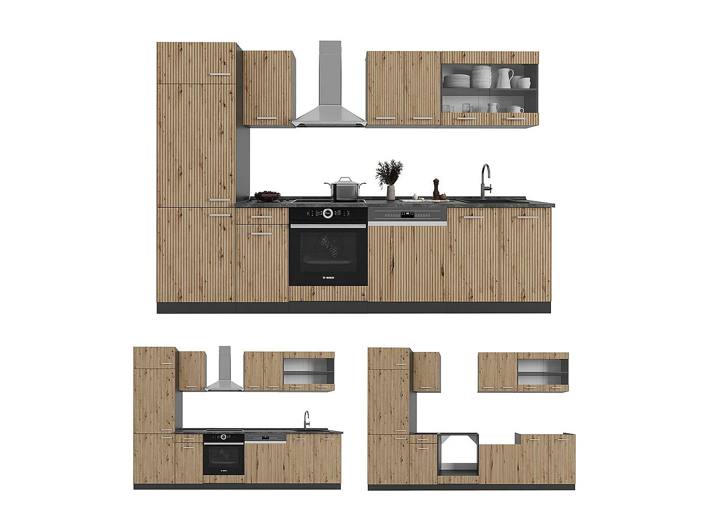 Mueble de cocina roble artesanal/antracita 300x46x81.6 r-line