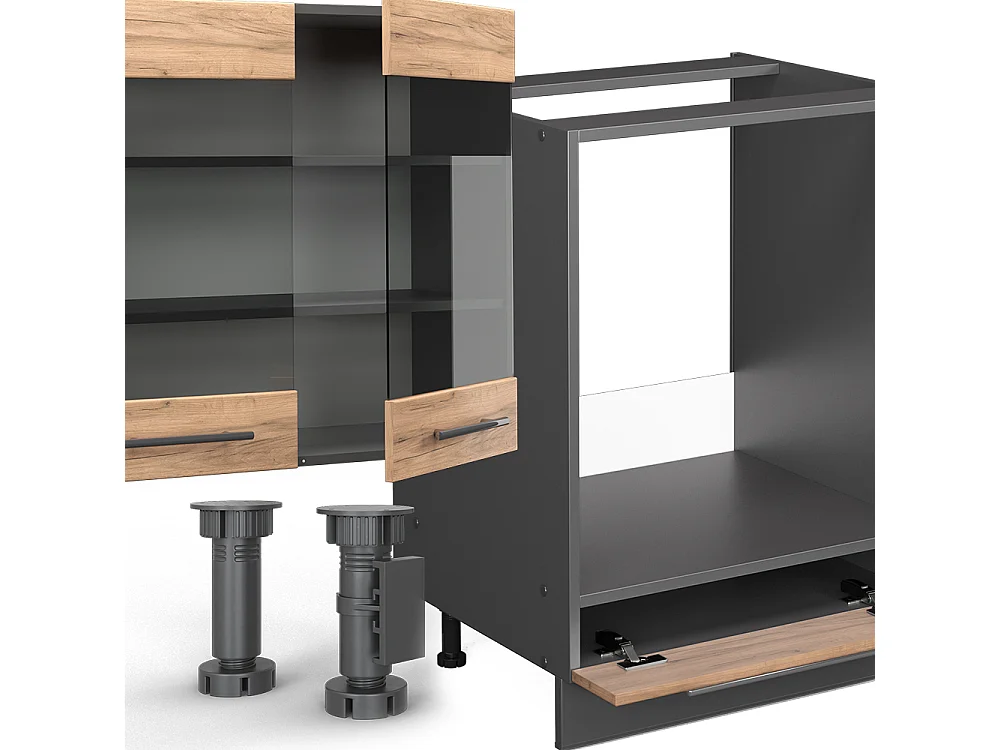 Küchenzeile goldkraft eiche/anthrazit 300x60x81.6 fame-line