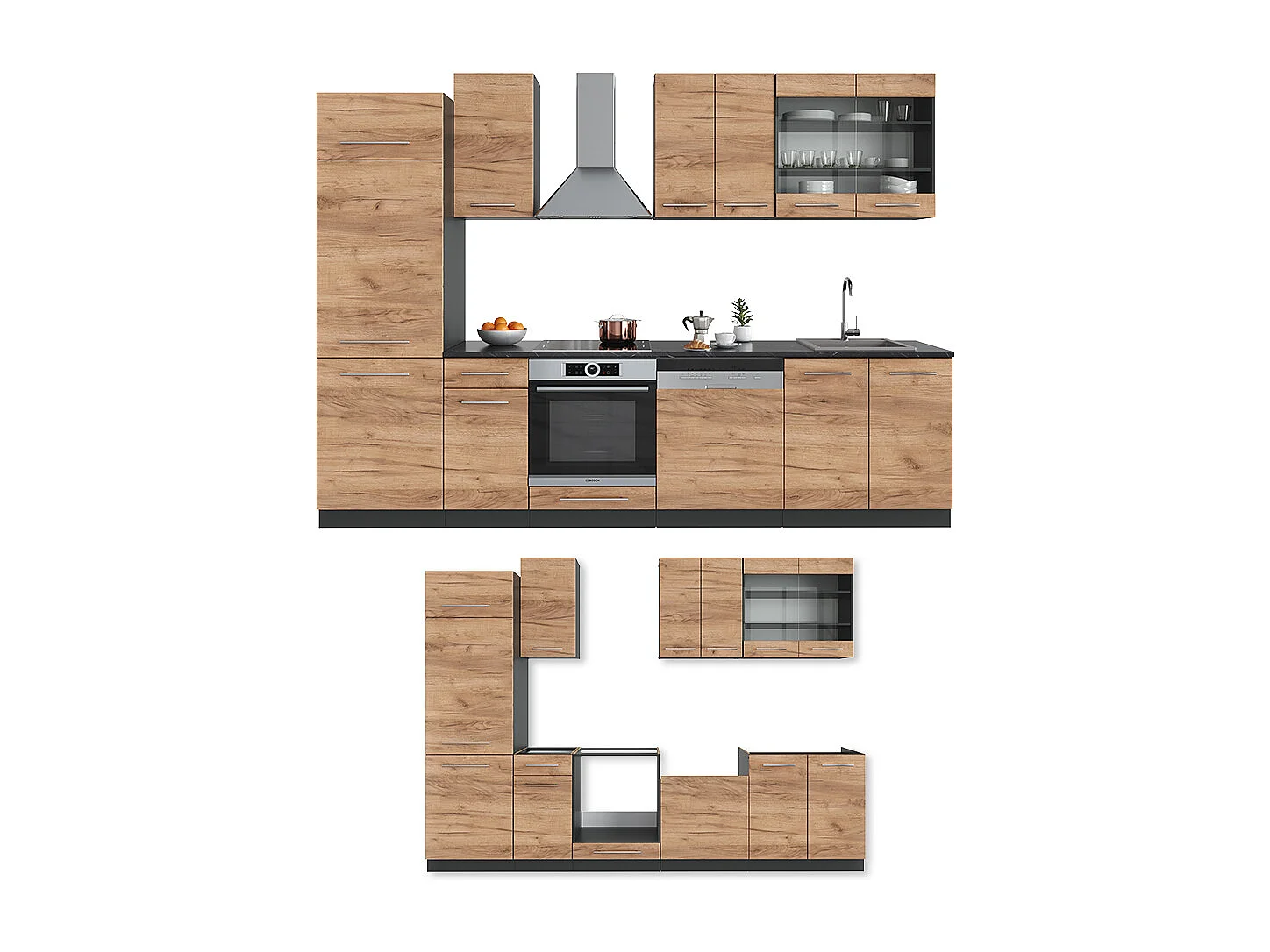 Cuisine chêne doré/anthracite 300x60x81.6 fame-line