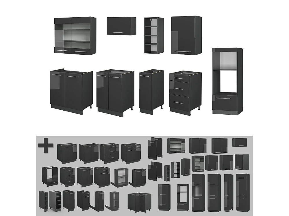 Cuisine anthracite haute brillance 280x46x81.6 fame-line