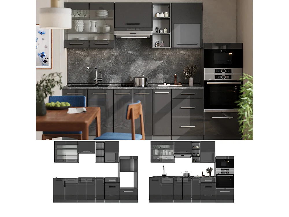 Cuisine anthracite haute brillance 280x46x81.6 fame-line
