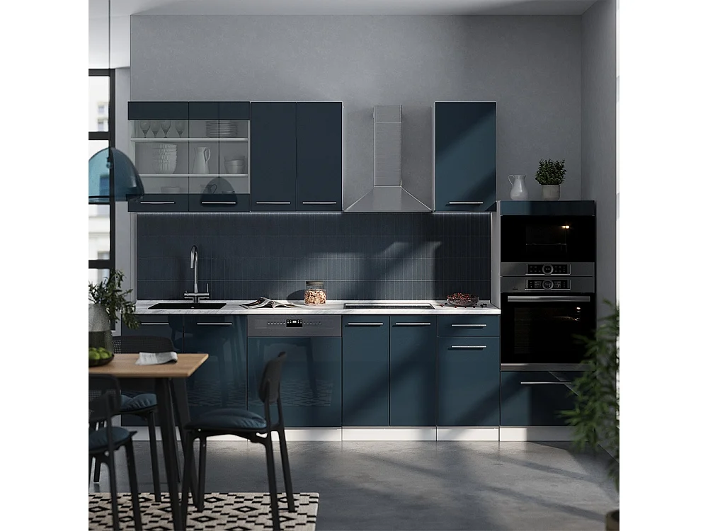 Cucina componibile blu scuro lucido/bianco 300x60x81.6 fame-line