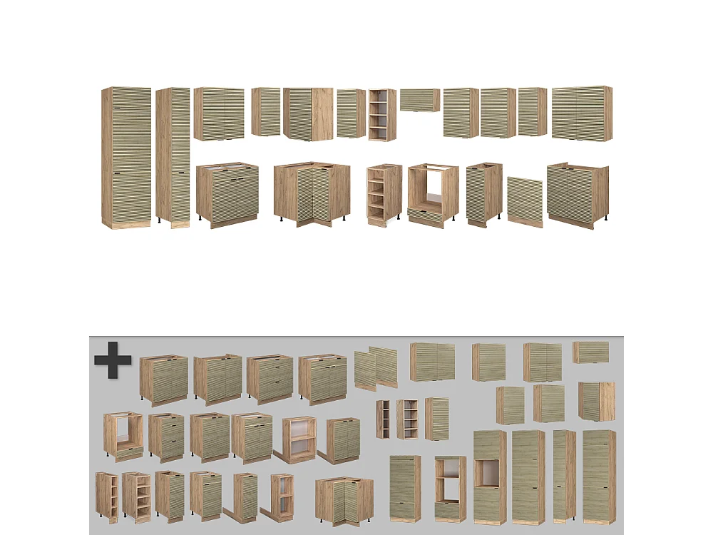 Cuisine en angle chêne lambris/chêne doré 347x60x81.6 fame-line