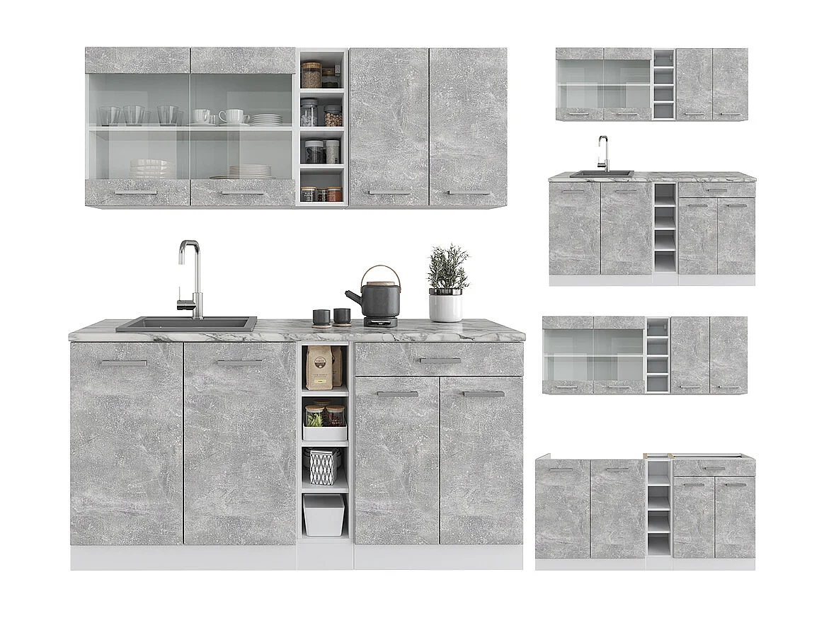 Cuisine béton/blanc 160x46x81.6 r-line