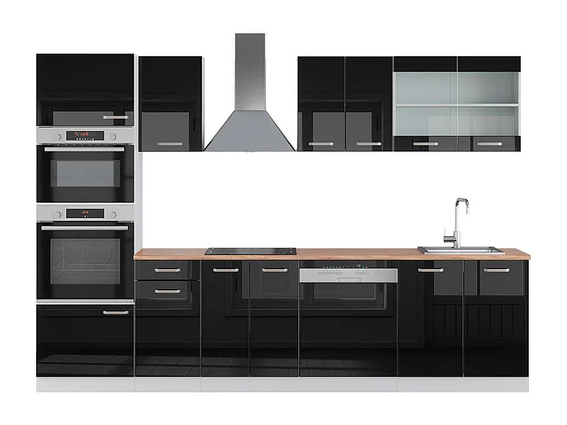 Küchenzeile schwarz hochglanz/weiß 300x60x81.6 r-line