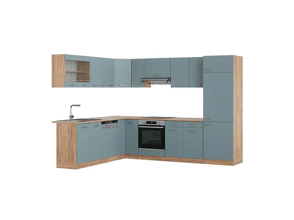Cuisine en angle bleu-gris/chêne doré 287x60x81.6 r-line