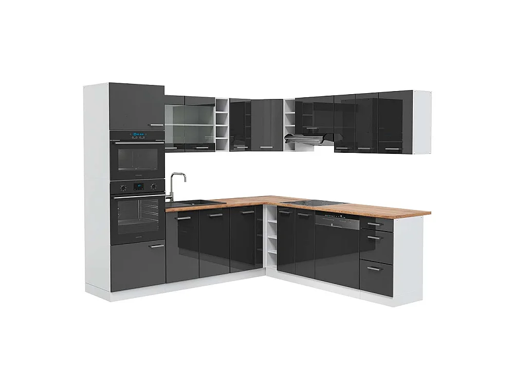 Cuisine en angle anthracite brillant/blanc 247x60x81.6 r-line